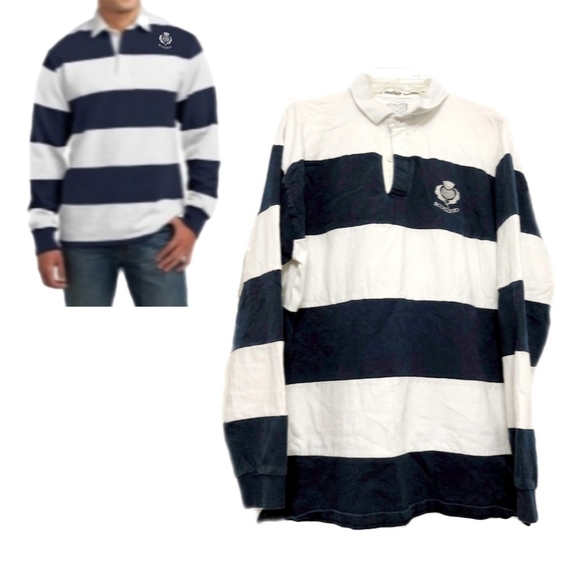 RUGBY NATION Other - Rugby Nation Scotland Thistle Navy White Stripe Long Sleeve Ruby Shirt M…